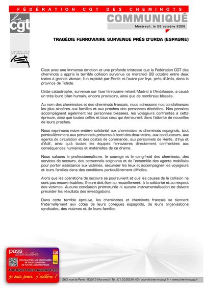 Aperçu du tract : Tragédie ferroviaire survenue près d’Urda (Espagne)