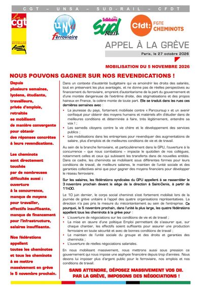 Aperçu du tract : Mobilisation du 5 novembre 2026 : nous pouvons gagner sur nos revendications !