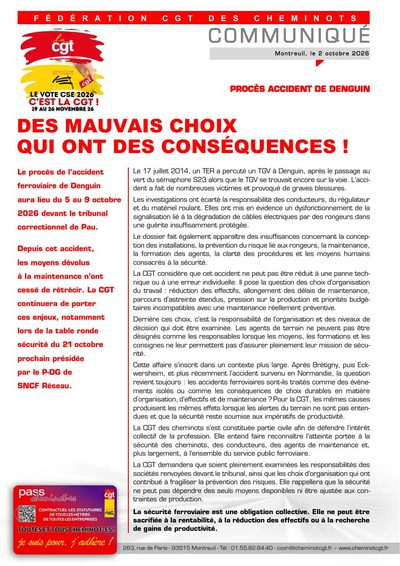 Aperçu du tract : Procès de l'accident de Denguin : des mauvais choix qui ont des conséquences !