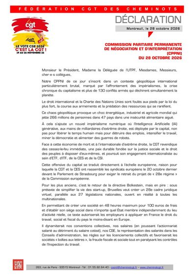 Aperçu du tract : Déclaration de la CGT à la CPPNI du 28 octobre 2026