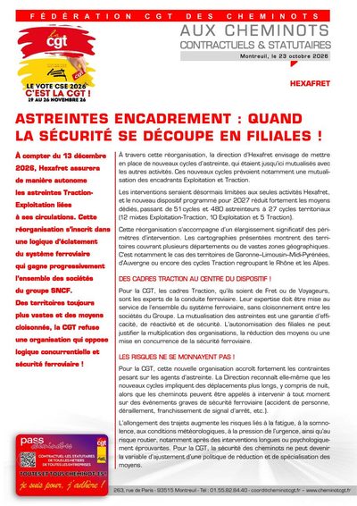 Aperçu du tract : Hexafret — Astreintes encadrement : quand la sécurité se découpe en filiales !
