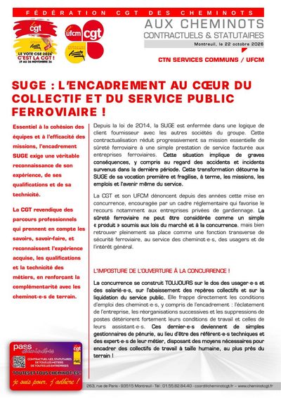 Aperçu du tract : SUGE : l'encadrement au cœur du collectif et du service public ferroviaire !