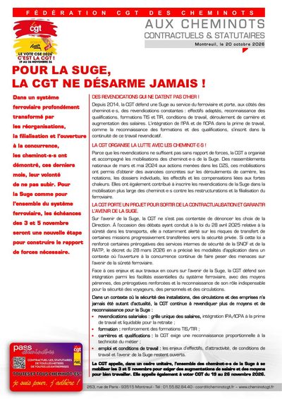 Aperçu du tract : Pour la Suge, la CGT ne désarme jamais !