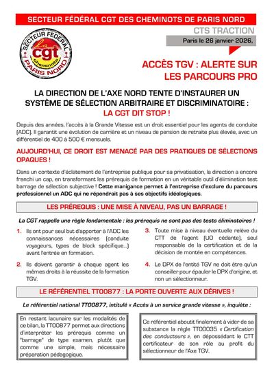 Aperçu du tract : Accès TGV : alerte sur les parcours pro !