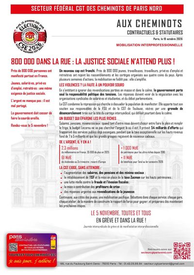 Aperçu du tract : 800 000 dans la rue : la justice sociale n’attend plus !