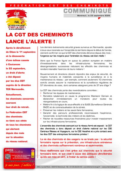 Aperçu du tract : La CGT des cheminots lance l'alerte !