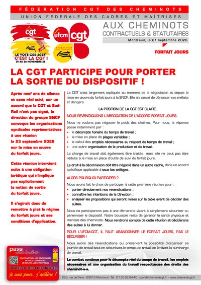 Aperçu du tract : Forfait jours : la CGT participe pour porter la sortie du dispositif !