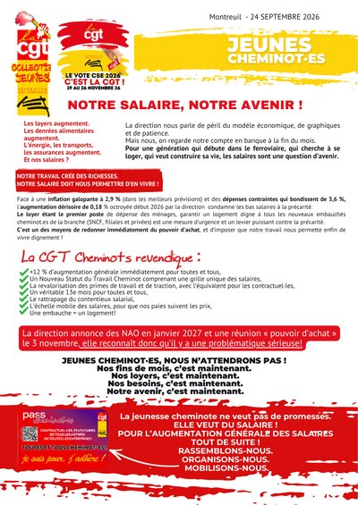Aperçu du tract : Jeunes cheminot·es : notre salaire, notre avenir !