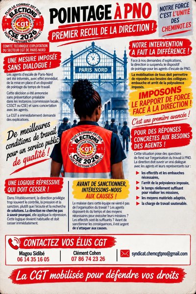 Aperçu du tract : Pointage à PNO : premier recul de la direction !