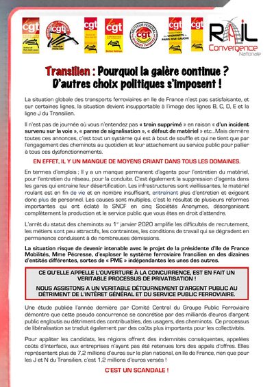 Aperçu du tract : Transilien : pourquoi la galère continue ? D'autres choix politiques s'imposent !